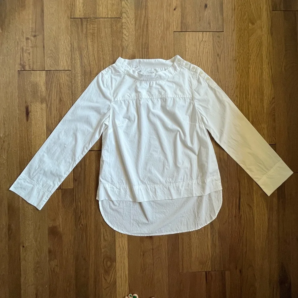 NWT J. Crew Poplin Cotton Funnelneck White Blouse‎ Women’s Sz 4 Fishercore Boho